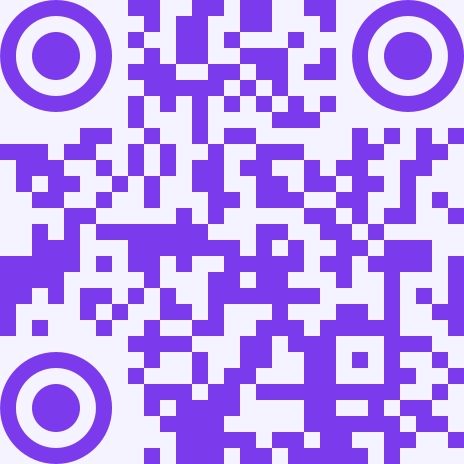 QR code made of purple dots, linking to urlz.ca
